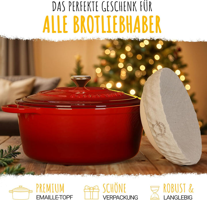 SCHMORGOLD Brotbackform 26cm inkl. Gärkorb - Gusseisen Topf zum Brot Backen - emaille Topf, Schmorto