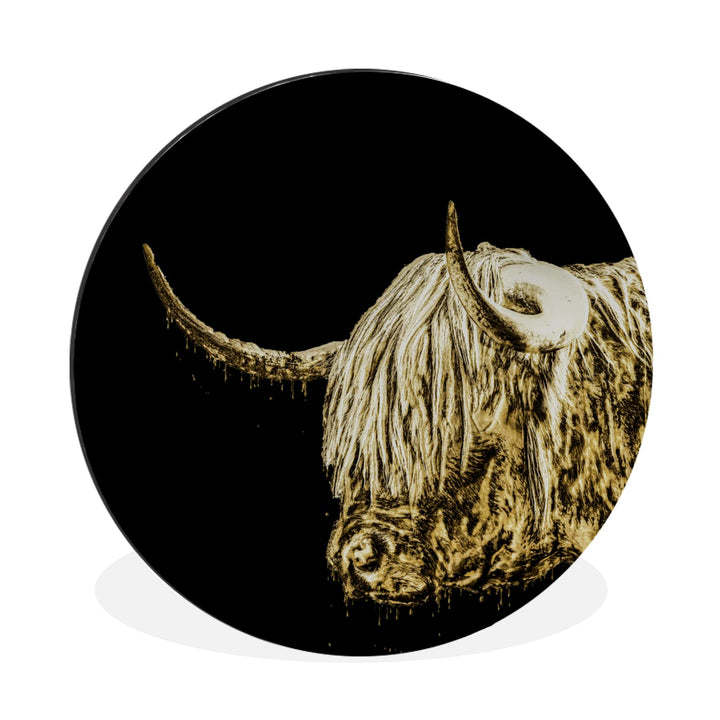 MuchoWow Wandbild Rund Wanddeko Deko Wohnzimmer Bilder 30x30 cm Schottischer Highlander - Schottisch