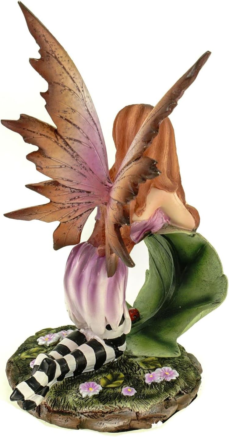 Vogler Fee Foglia stützt Sich auf Blatt mit Ringelstrümpfen an 18 cm Figur Fee Fantasy Fairy Elfe