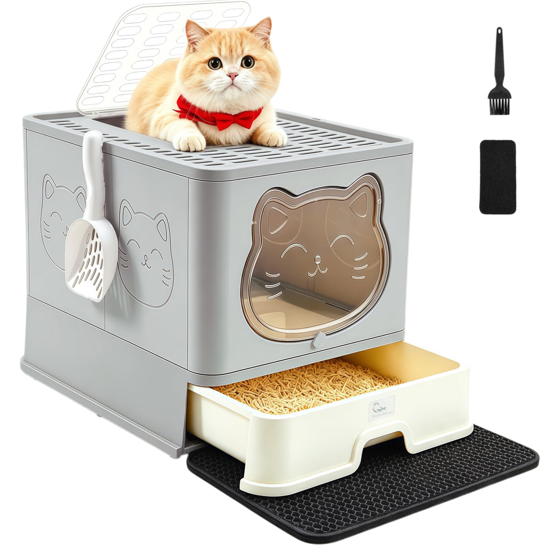 HelloMiao Vollständig Geschlossene Katzentoilette mit Deckel Schubladentyp Desodorierende Cat Litter