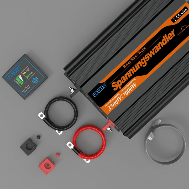 EDECOA Wechselrichter 24v auf 230v Reiner Sinus Spannungswandler 3500w und LCD-Bildschirm mit Fernbe