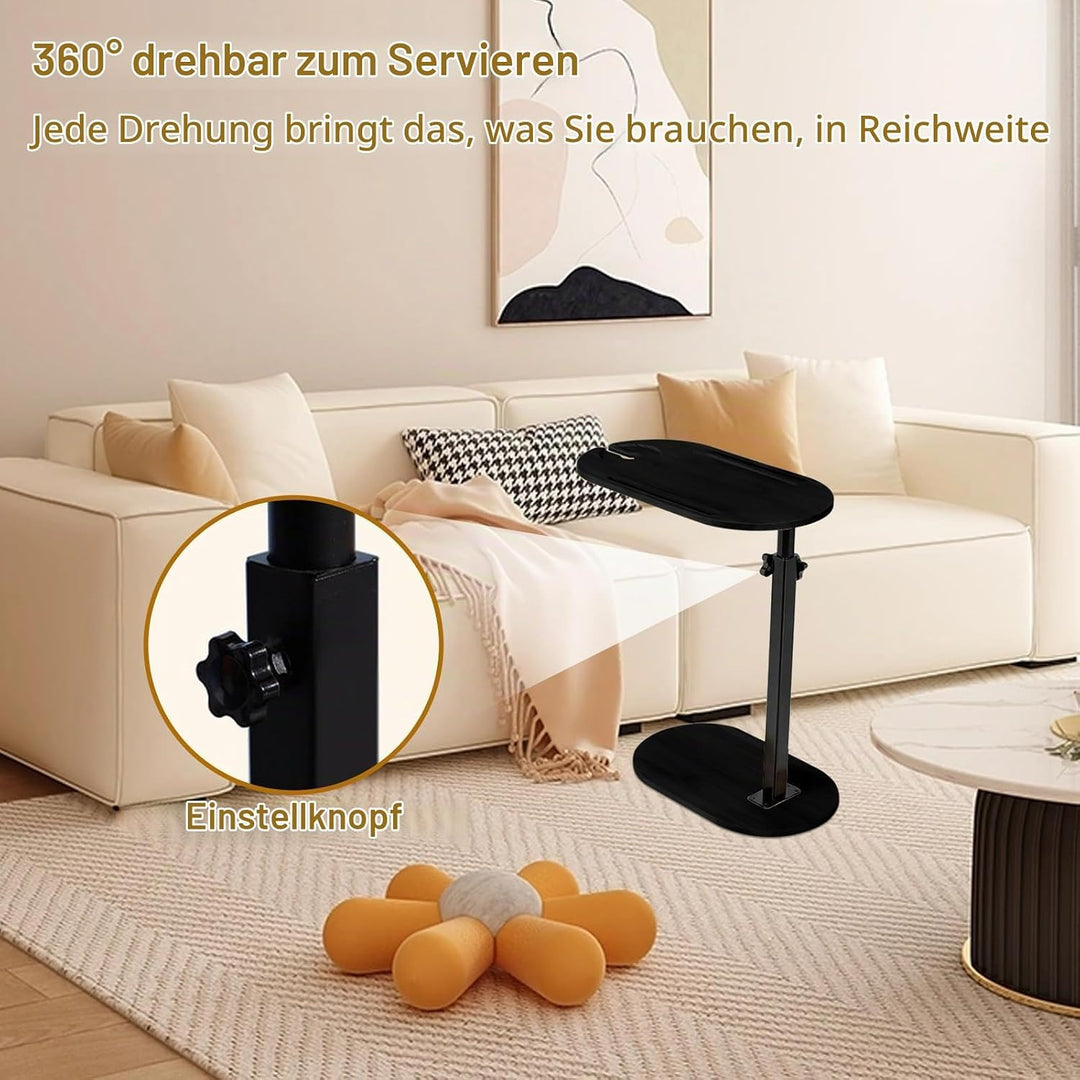 Beistelltisch C Form 360° Rotierbarer und Höhenverstellbar Sofatisch Kleiner Tisch Bambusholz und Me
