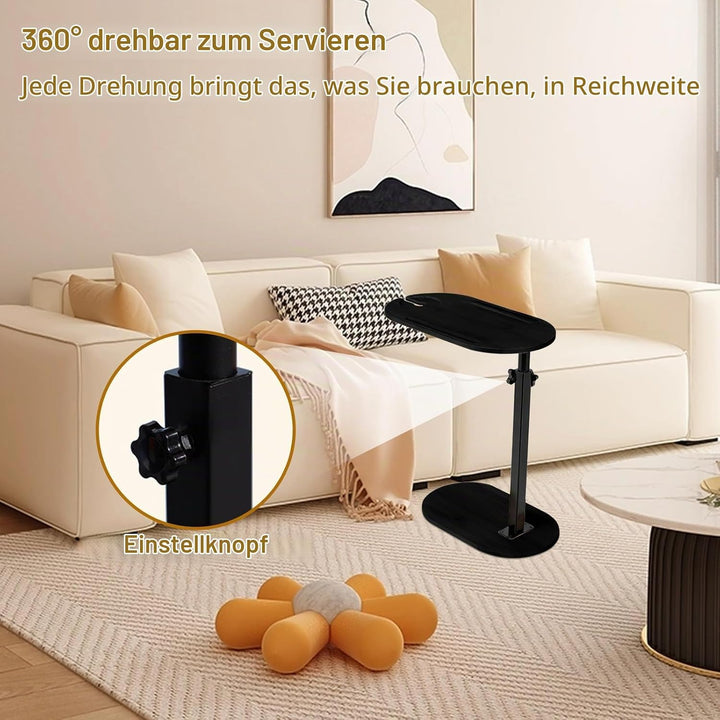 Beistelltisch C Form 360° Rotierbarer und Höhenverstellbar Sofatisch Kleiner Tisch Bambusholz und Me