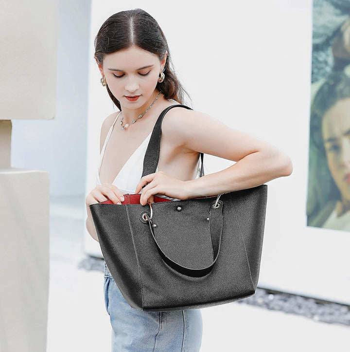 sqlp Damen Henkeltaschen Leder Gross Kapazität Shopper Tasche Student Schultasche Arbeit Handtasche