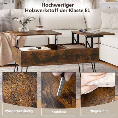 WOLTU Couchtisch höhenverstellbar, Beistelltisch mit doppelter Hebeplatten, Lift-Top-Tisch, Wohnzimm