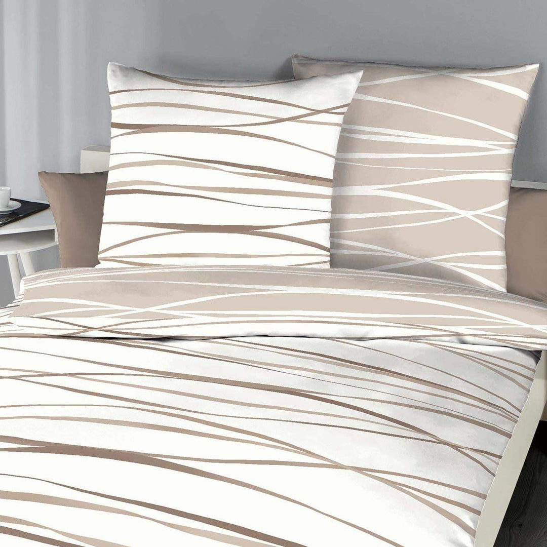 G BETTWARENSHOP kuschelig weiche, Moderne Biber Bettwäsche Motion Natur aus 100% Baumwolle mit Reiss