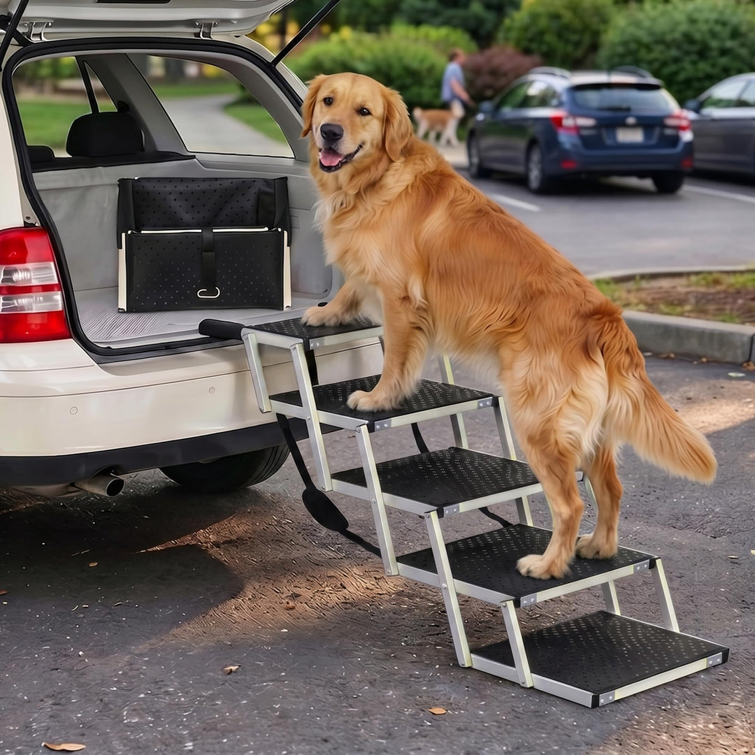 Hundetreppe Auto Klappbar – 4, 5 oder 6 Stufen für niedrige bis hohe Kofferraumhöhen (63–81 cm) – Fü