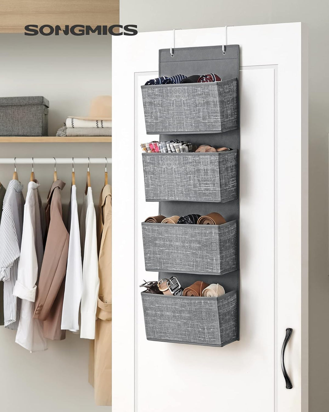 SONGMICS Hängeorganizer mit 4 Taschen, Hängeregal, Kleiderschrank-Organizer, Hängeaufbewahrung, Tür-