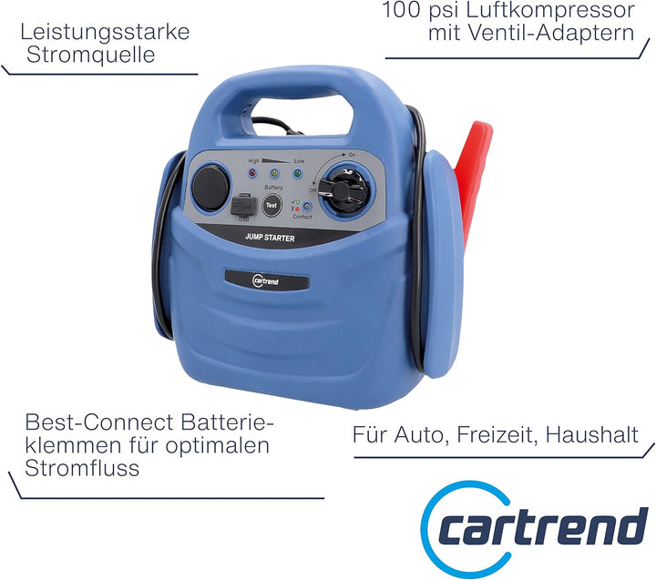 cartrend tragbare Energiestation, Starthilfe, Power-Station mit integrierter Kompressor bis 7 bar, U