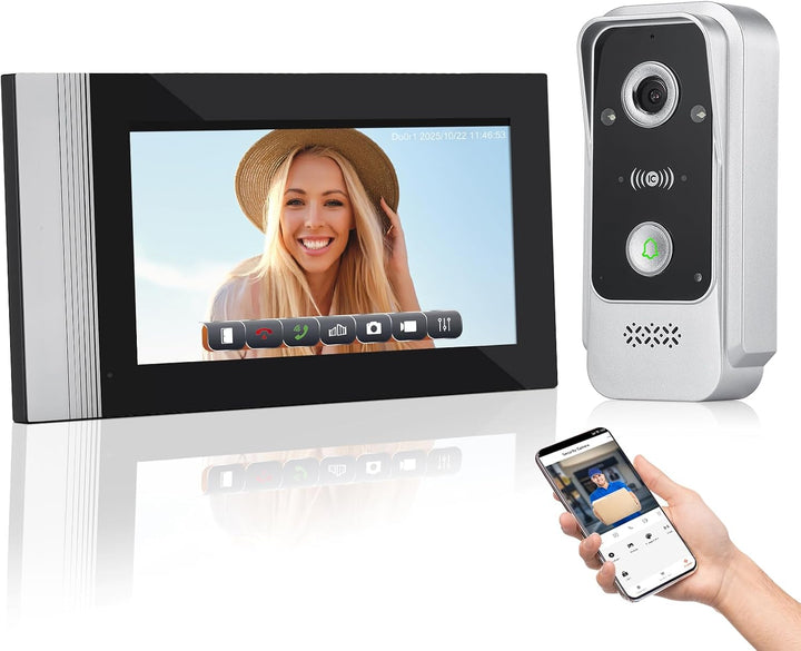 Home WiFi IP Video Türklingel Gegensprechanlage 7 Zoll IPS Touchscreen 1080P HD 2-Megapixel Kamera T