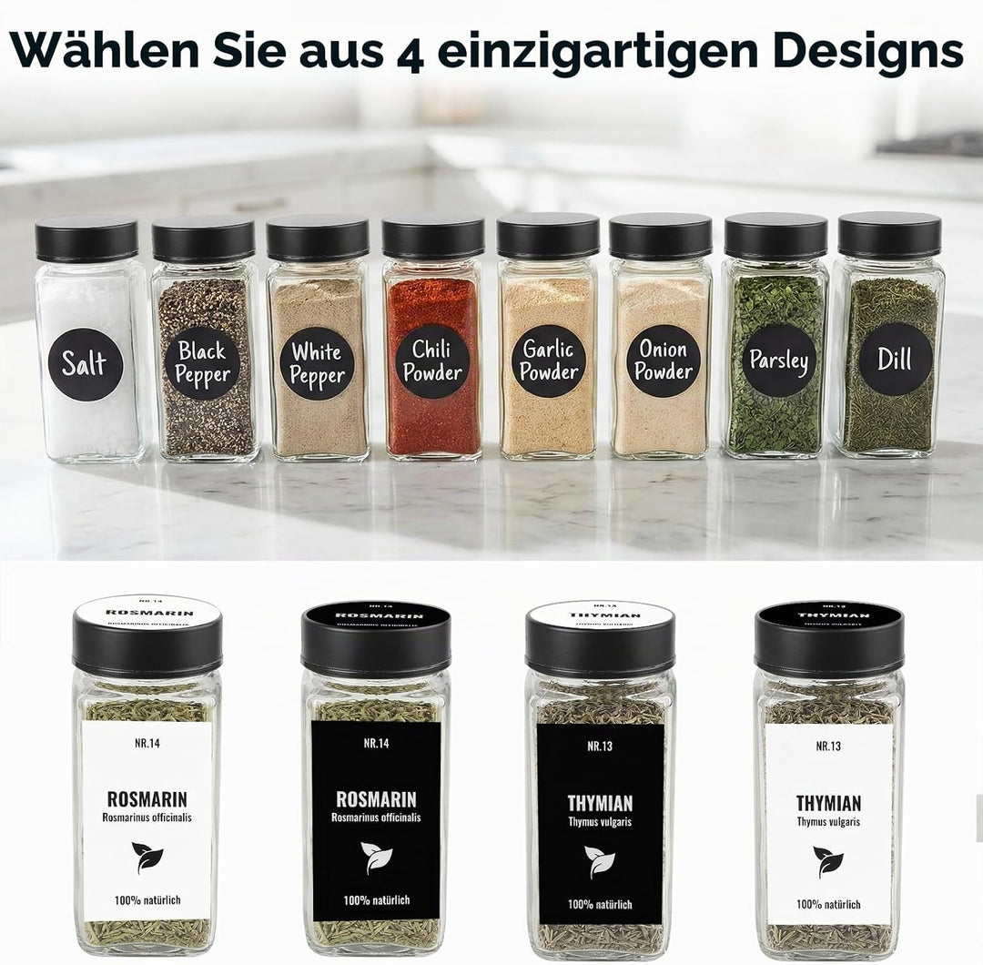12pcs Gewürzgläser Eckig mit Edelstahldeckel, 120ml Glasbehälter mit Streueinsatz, Luftdichte Gewürz