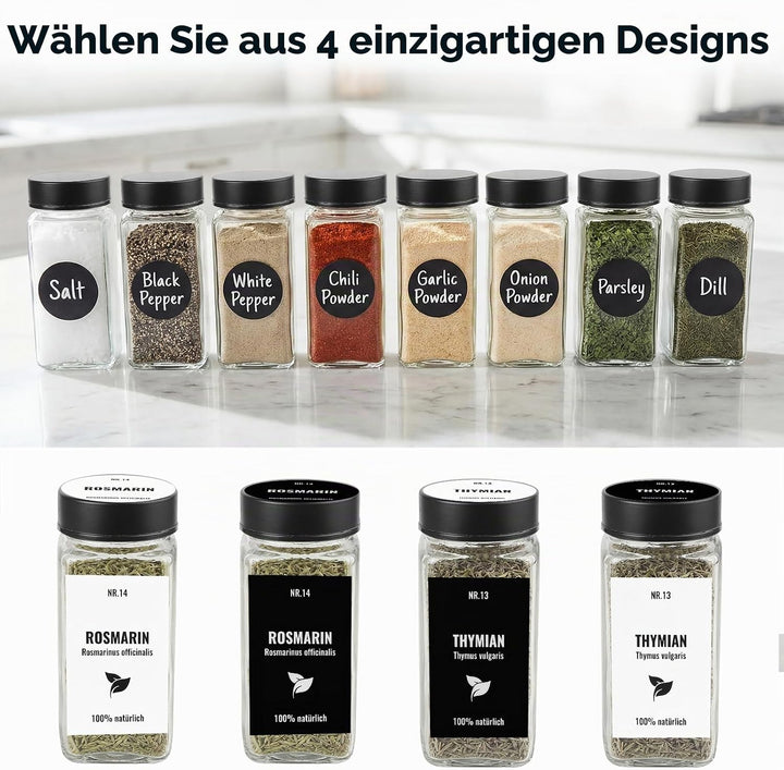 12pcs Gewürzgläser Eckig mit Edelstahldeckel, 120ml Glasbehälter mit Streueinsatz, Luftdichte Gewürz