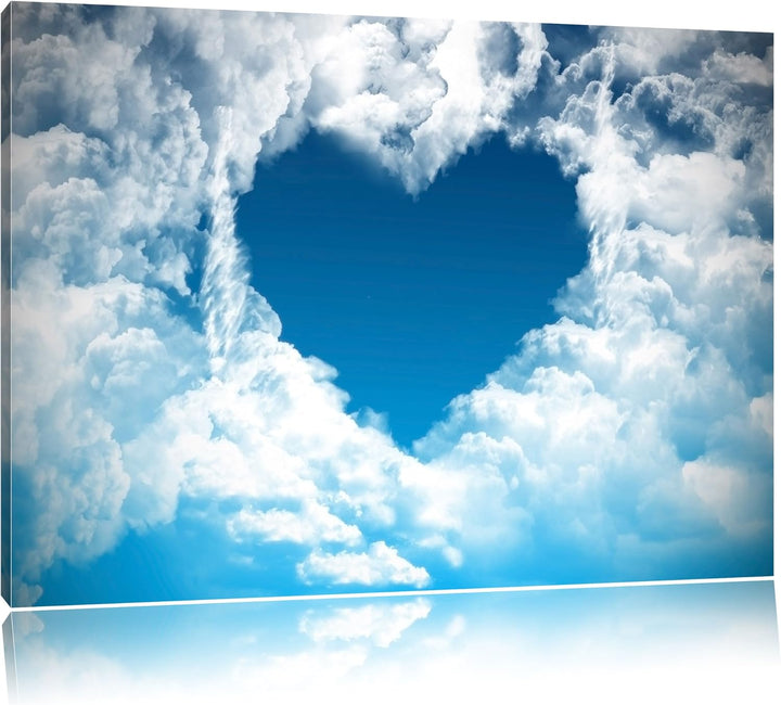 Pixxprint Romantisches Herz in den Wolken als Leinwandbild/Grösse: 100x70 cm/Wandbild/Kunstdruck/fer