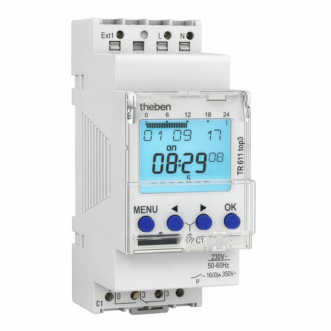 Theben 6110130 TR 611 top3 - Digitale 1-Kanal Zeitschaltuhr mit externem Eingang und App-Programmier