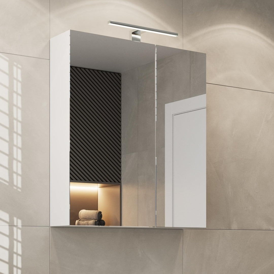 Planetmöbel Spiegelschrank Badezimmer 60cm Weiss, Badezimmerschrank mit Spiegel und LED Beleuchtung,