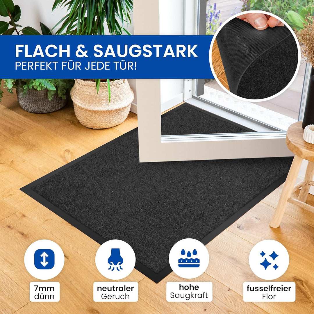 Hochwertige Fussmatte Anthrazit Schwarz 80x120cm gross für Innen & Aussen - Schmutzfangmatte rutschf