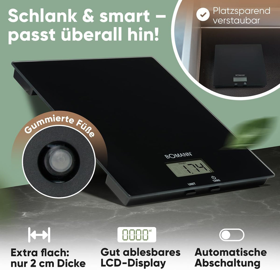Bomann Küchenwaage digital | hohe Präzision | 1g Schritte | bis zu 5kg | Zuwiegefunktion | stabiles