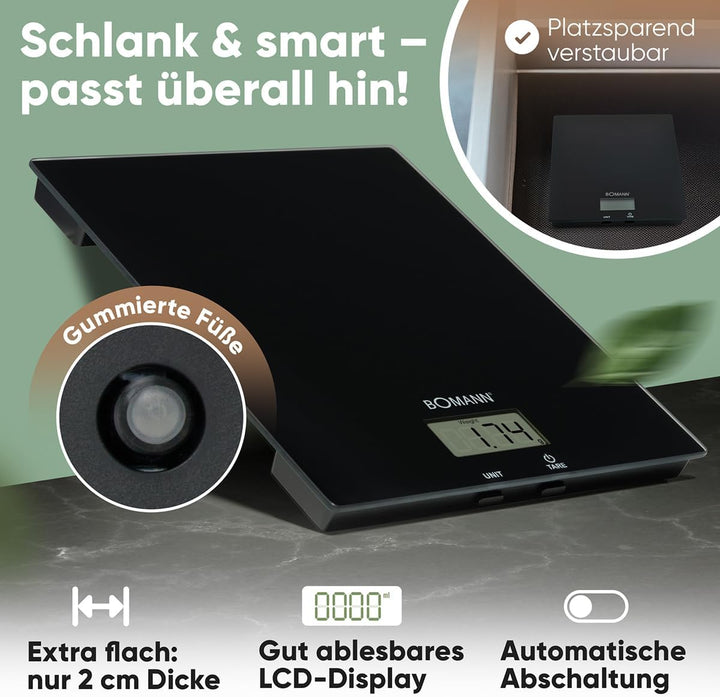 Bomann Küchenwaage digital | hohe Präzision | 1g Schritte | bis zu 5kg | Zuwiegefunktion | stabiles