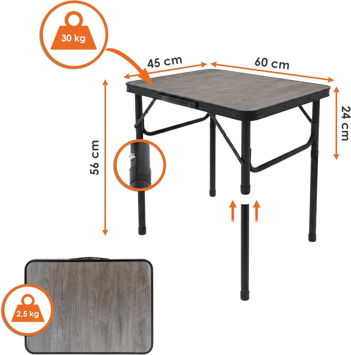 Spetebo Aluminium Campingtisch in Holz Optik höhenverstellbar - 60 x 26-56 cm - Universal Gartentisc