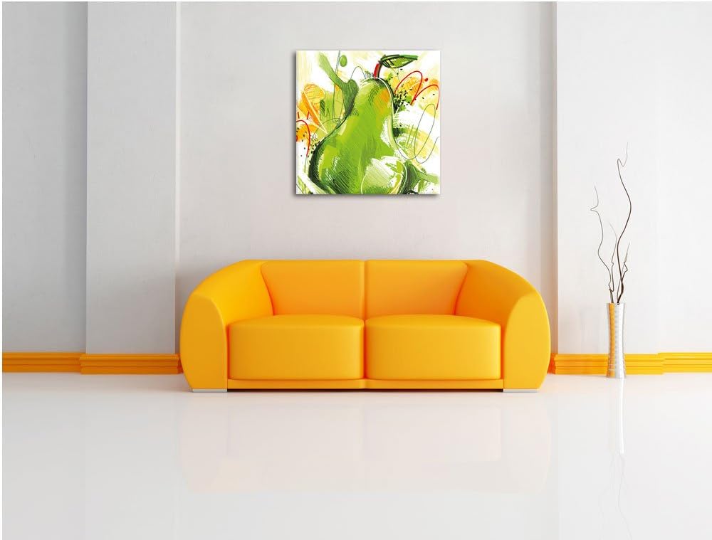 Pixxprint Künstlerisch gezeichnete Birne als Leinwandbild Quadratisch/Grösse: 70x70 / Wandbild/Kunst