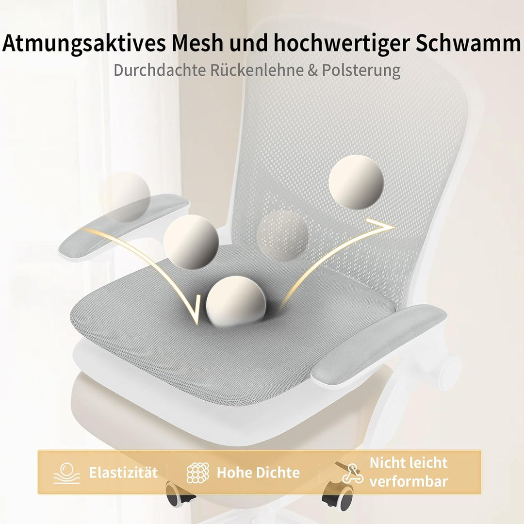 naspaluro Ergonomischer Bürostuhl, Schreibtischstuhl mit 90° Klappbaren Armlehnen, Einzigartige Lend