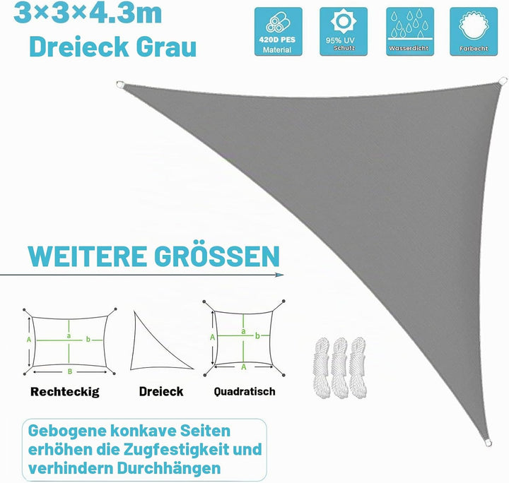 Sunal Sonnensegel Dreieckig,PES Polyester Wasserdicht,Sonnensegel Dreieck Rechtwinklig,95% UV Schutz