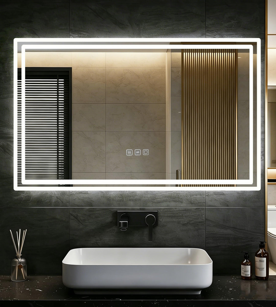 SVNR Badezimmer Spiegel 120x60cm | Spiegel Bad mit Beleuchtung, 3-Tasten-Touchbedienung, 3 Lichtfarb