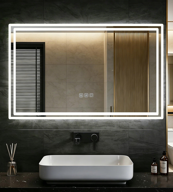SVNR Badezimmer Spiegel 120x60cm | Spiegel Bad mit Beleuchtung, 3-Tasten-Touchbedienung, 3 Lichtfarb