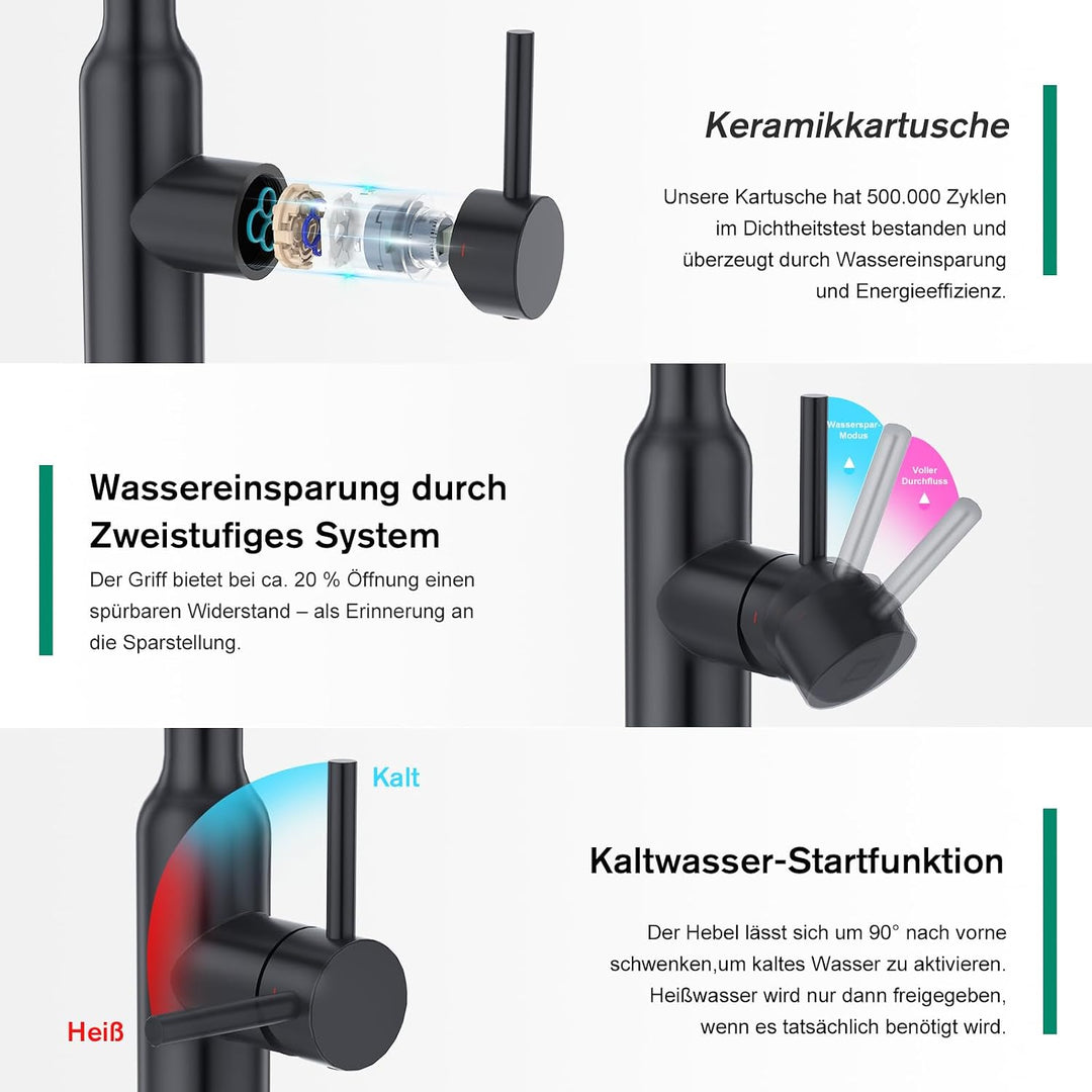CREA Küchenarmatur ausziehbar, Einhebelmischer Armatur Wasserhahn Küche mit Brause, Spültischarmatur