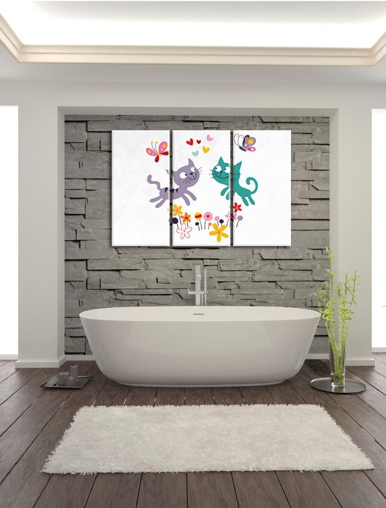 Pixxprint fröhlich und spielende Kätzchen weiss 3-Teiler Leinwandbild 120x80 Bild auf Leinwand