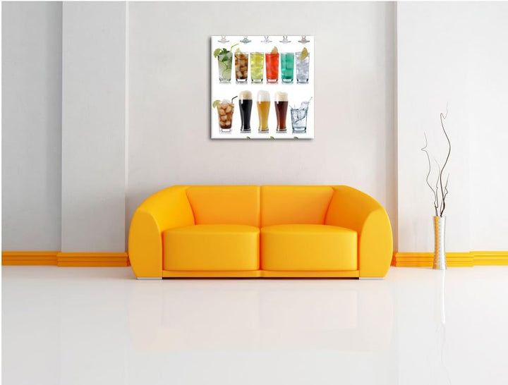 Pixxprint Cocktails Long Drinks und Bier als Leinwandbild/Grösse: 70x70 cm/Wandbild/Kunstdruck/ferti