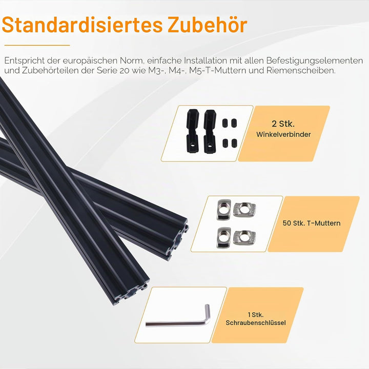 CNCYEAH 2 Stück V Typ Systemprofile 2040 1000mm Aluminiumprofil Extrusions Eloxierte Linearschiene+2