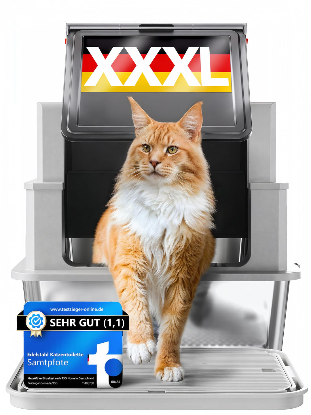 Samtpfote® „Grande“ Edelstahl Katzenklo – XXXL Katzentoilette 70×50 cm, geschlossen oder offen nutzb