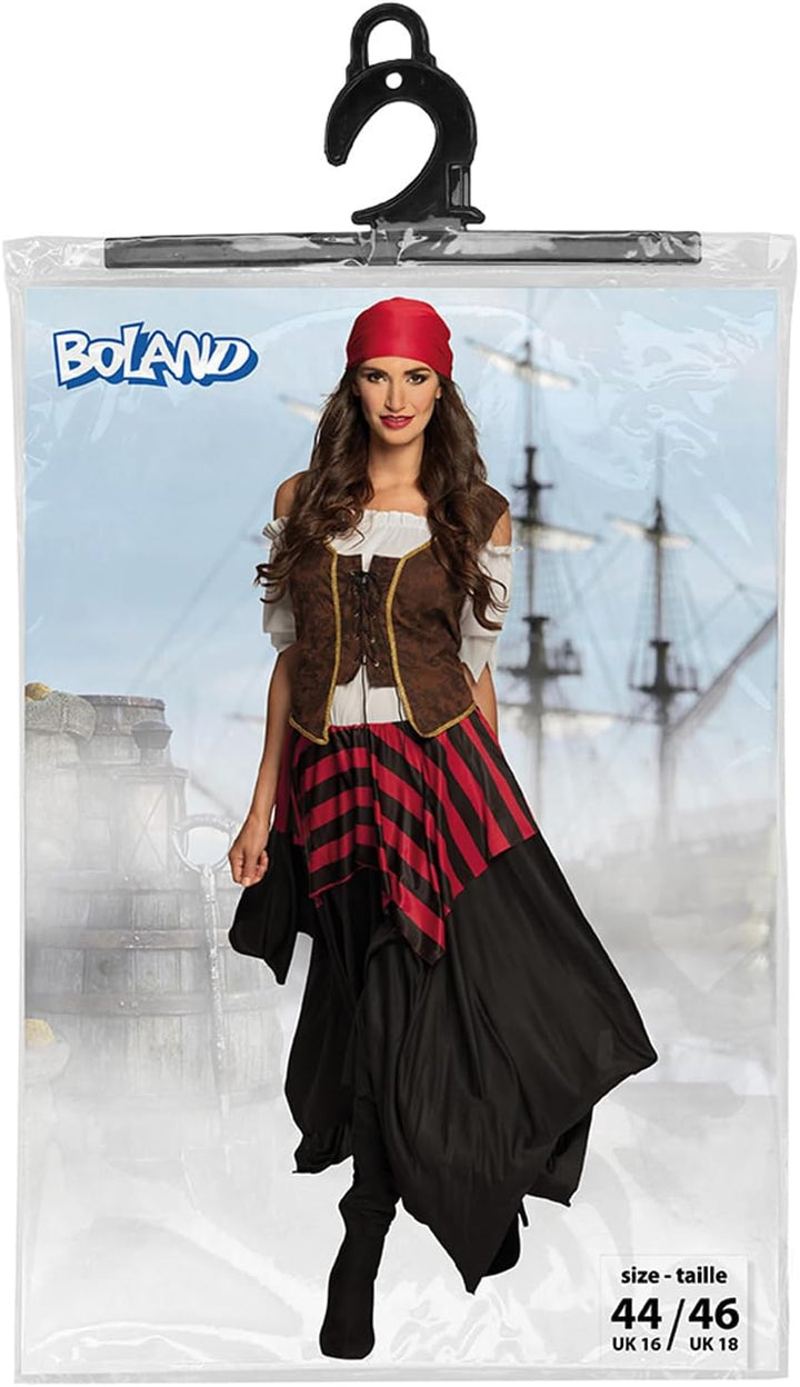 Boland - Erwachsenen-Kostüm Piratin Tornado, Kleid, Korsett, Kopftuch, für Damen, Seeräuber, Freibeu