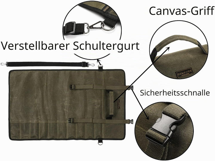 Professionelle Kochmessertasche mit schnittfestem Material, strapazierfähigem, gewachstem 16-Unzen-S