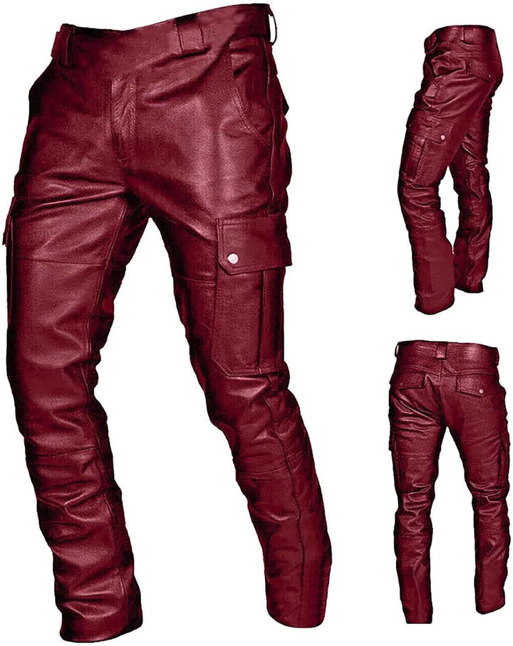 Ansenesna Hose Herren Leder Lederoptik Lang Vintage Lederhose Männer Mit Seitentaschen Regular Fit F