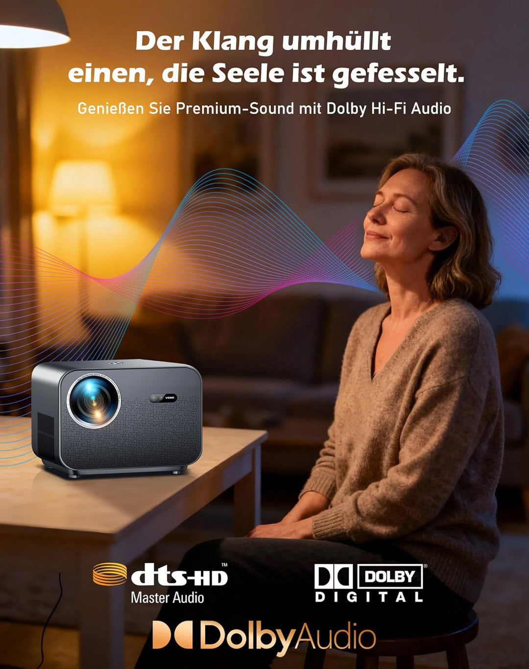 VGKE Beamer 4k Heimkino [Kompatibel mit Netflix & Dolby Audio] 1100 ANSI Projektor Full HD 1080p, Au
