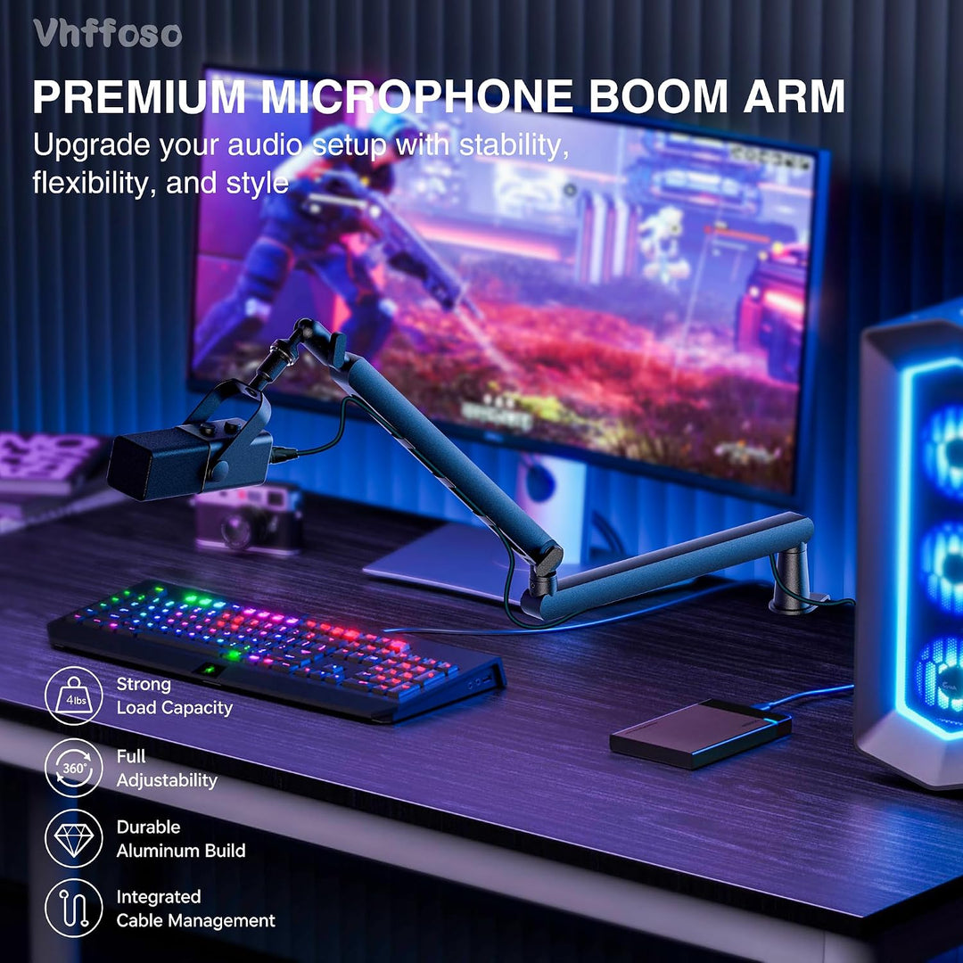 Mikrofon Arm Niedrig Profil, Voll Verstellbar, für Gaming, Podcast und Aufnahme, Schwarz