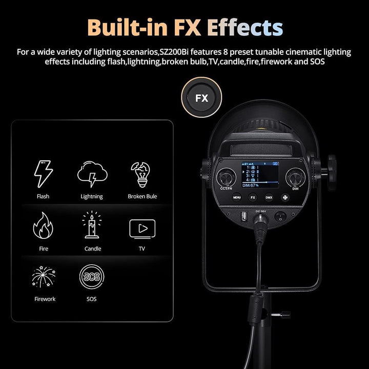 SZ200Bi Zoomable Bi Color LED Video Light