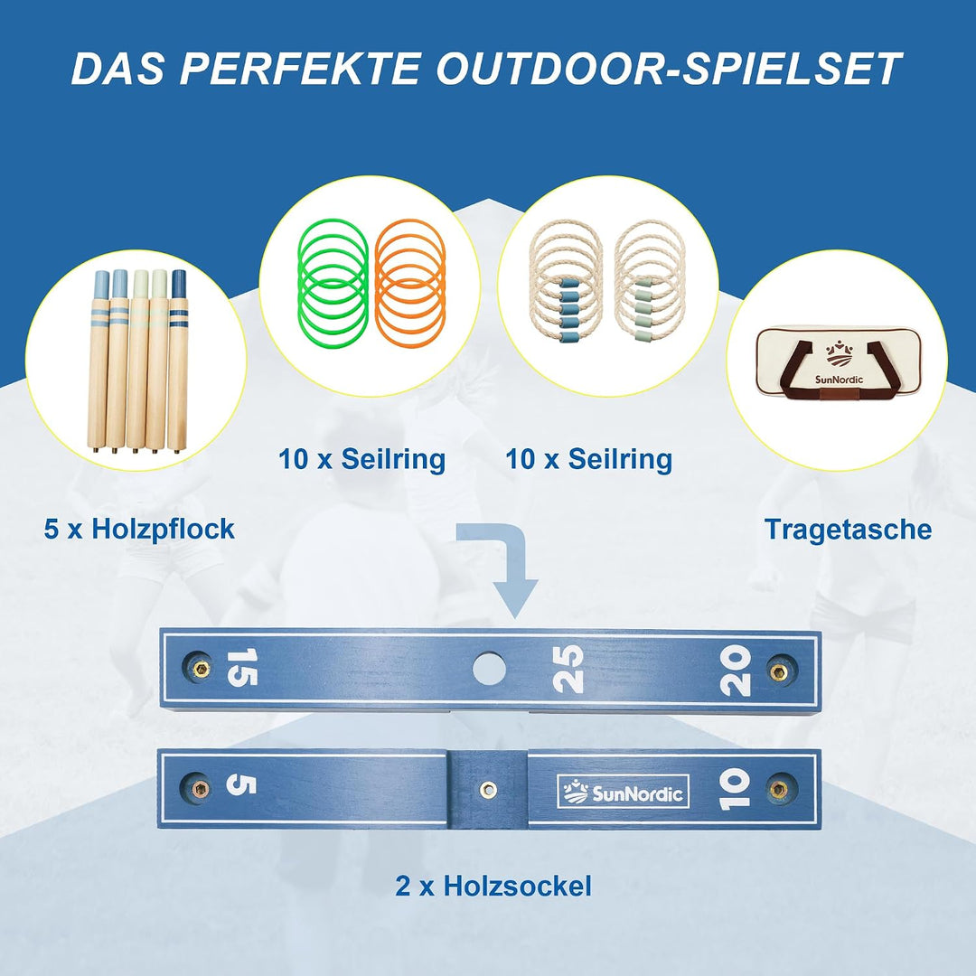 SunNordic Ringwurfspiel-Set aus Holz inklusive Wurfringen und Tragetasche Blue, Blue