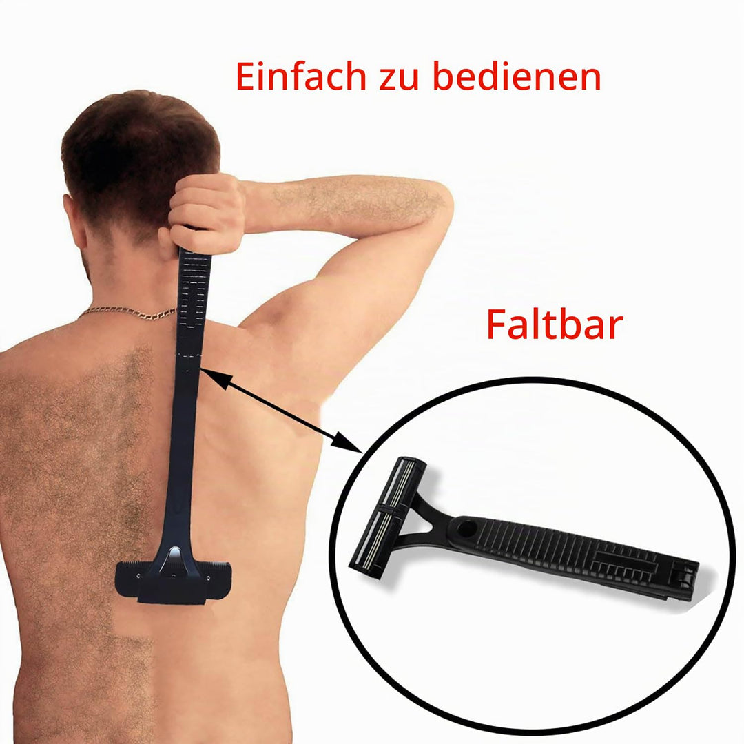 Rückenrasierer Herren Rücken Rasierer - Black, 1 Stück, Rückenhaarentferner Body Men, Enthält 2 Scha
