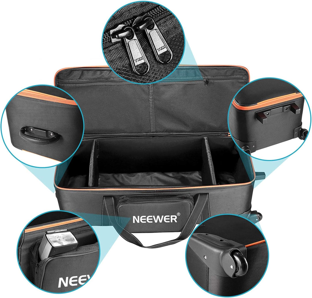Neewer Trolley für Fotoausrüstung 96x39x29cm mit Riemen gepolstertem Fach Rollen und Tragegriff für