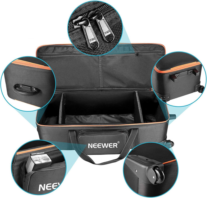 Neewer Trolley für Fotoausrüstung 96x39x29cm mit Riemen gepolstertem Fach Rollen und Tragegriff für