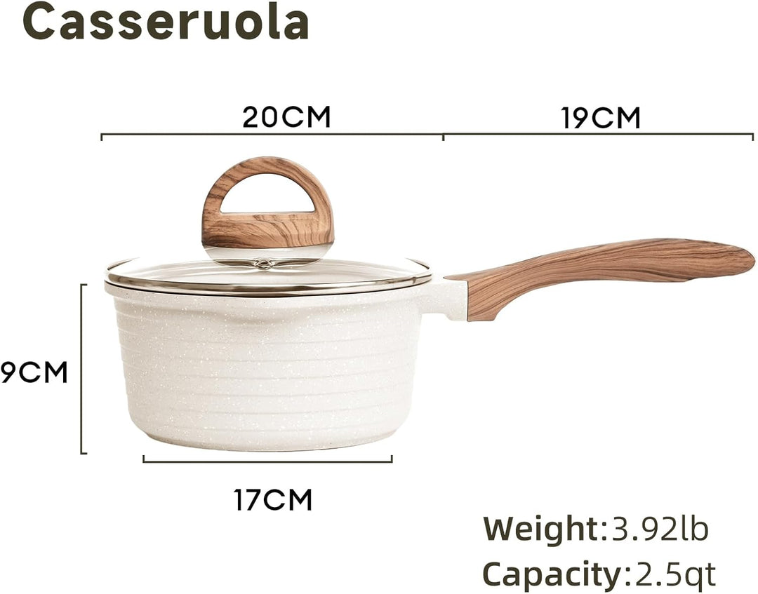 JEETEE Kochtopf 20 cm, 2.4L Kochtöpfe mit Deckel, Milchtopf Mit Hitzebeständigem Griff und Ausguss,