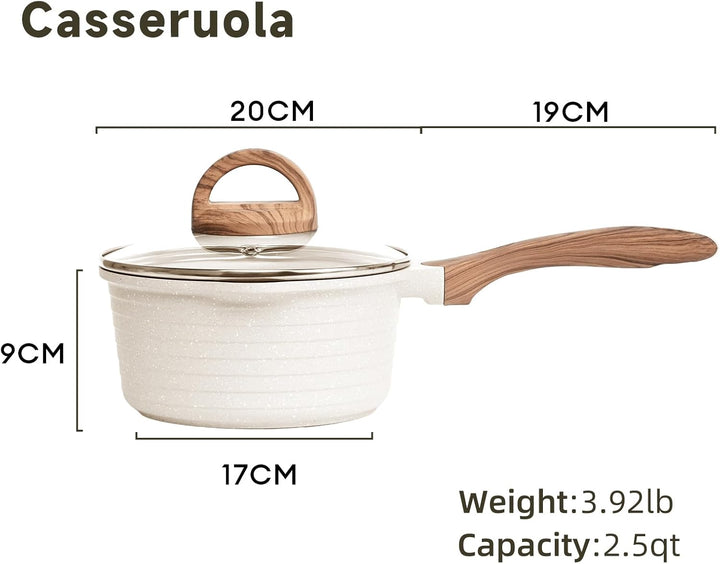 JEETEE Kochtopf 20 cm, 2.4L Kochtöpfe mit Deckel, Milchtopf Mit Hitzebeständigem Griff und Ausguss,