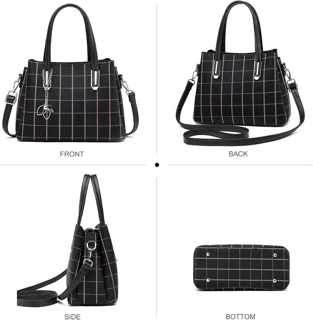 NICOLE & DORIS Damen Handtasche Mittelgross Elegant Handtaschen Karierte Tasche PU Leder Schultertas