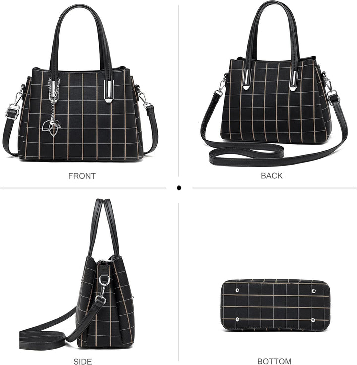 NICOLE & DORIS Damen Handtasche Mittelgross Elegant Handtaschen Karierte Tasche PU Leder Schultertas
