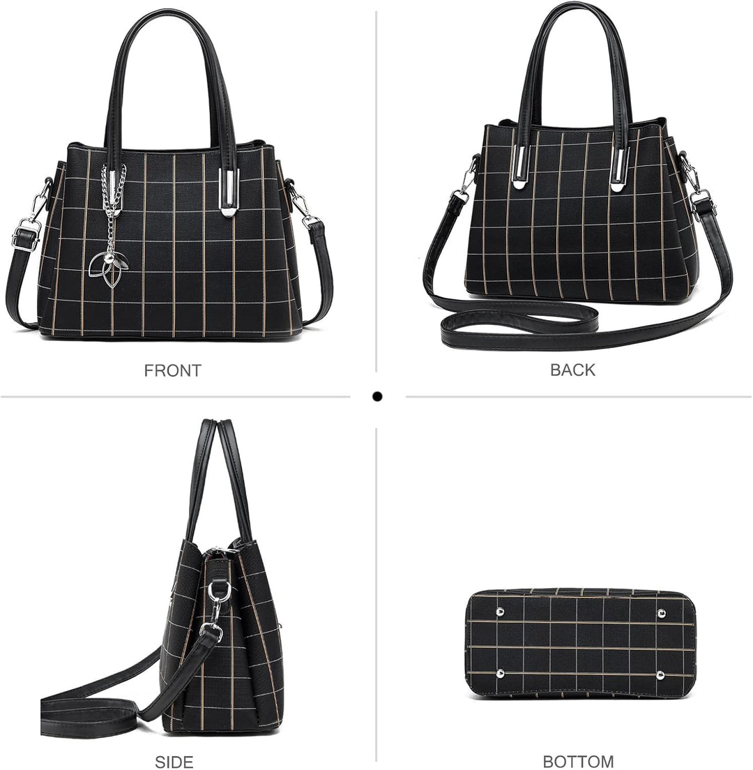 NICOLE & DORIS Damen Handtasche Mittelgross Elegant Handtaschen Karierte Tasche PU Leder Schultertas