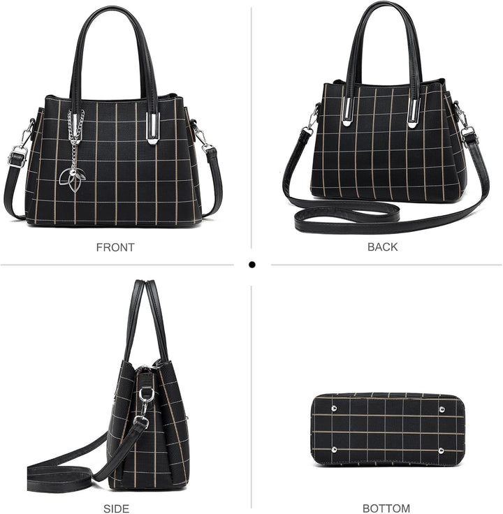 NICOLE & DORIS Damen Handtasche Mittelgross Elegant Handtaschen Karierte Tasche PU Leder Schultertas