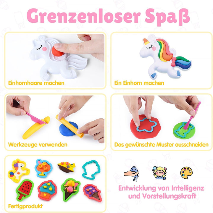 PLAY Knete Set für Kinder Eis und Einhorn Set - Anfänger Knete Zubehör knete ab 3 jahre, Kinderknete